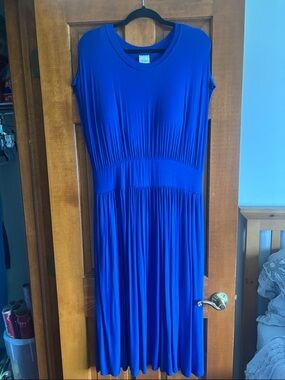 Serra Royal Blue Women's Pleated Waist Midi Dress Size XL